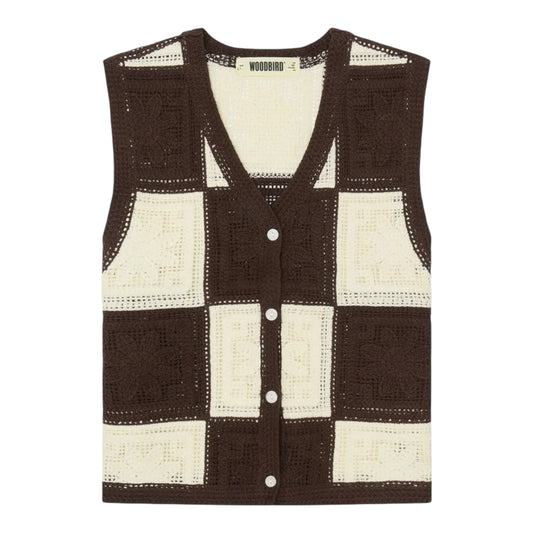Woodbird WBLau Crochet Vest - Brown-Off White