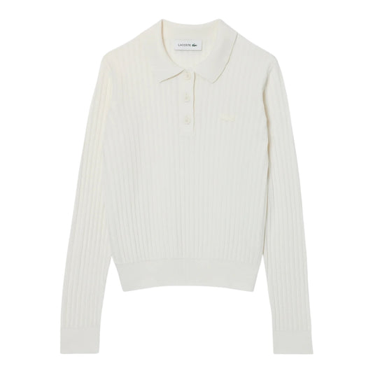 Lacoste Regular Fit Ribbed Knit Polo Shirt - White