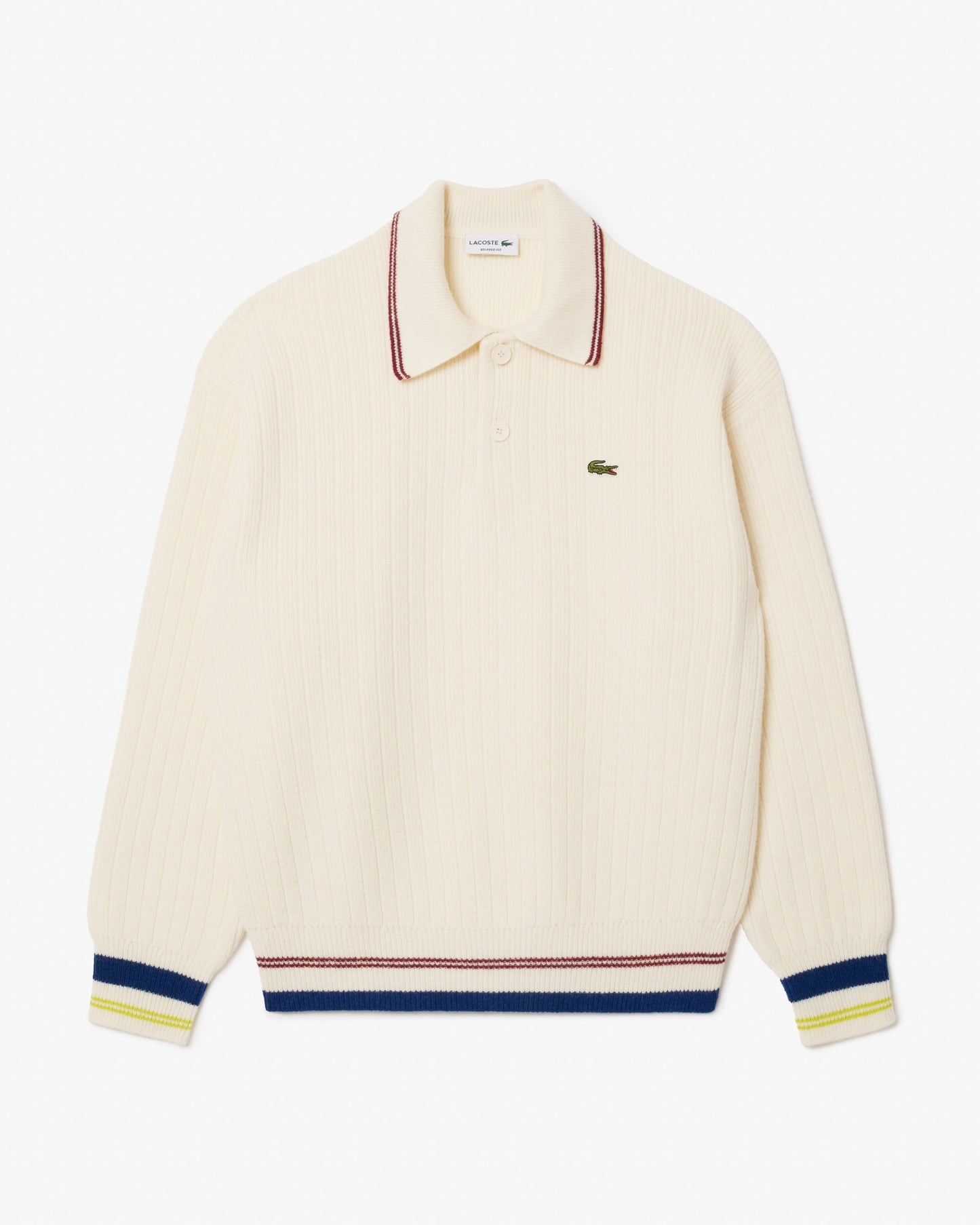 Lacoste Polo Sweater Combed Wool Relaxt Fit - Cream