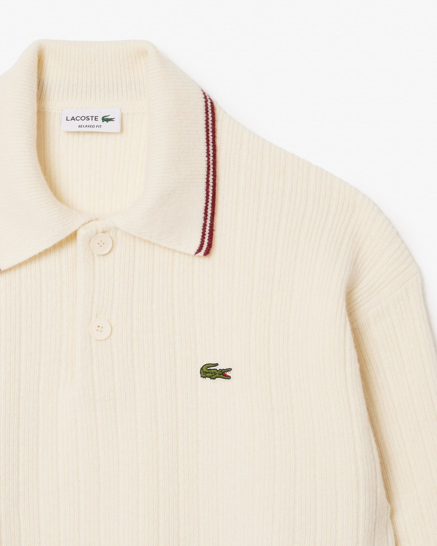 Lacoste Polo Sweater Combed Wool Relaxt Fit - Cream