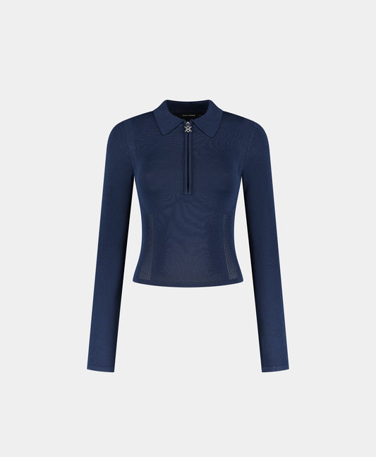 Daily Paper Zip Knit Polo Ls - Blue