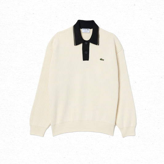 Lacoste Collared Polo Sweater - Cream