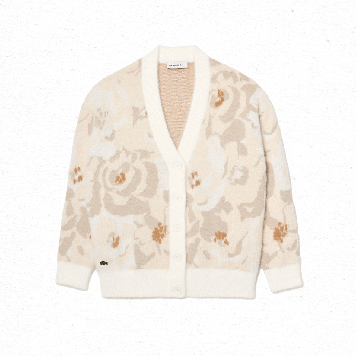 Lacoste Jacquard Knit Cardigan - Floral White