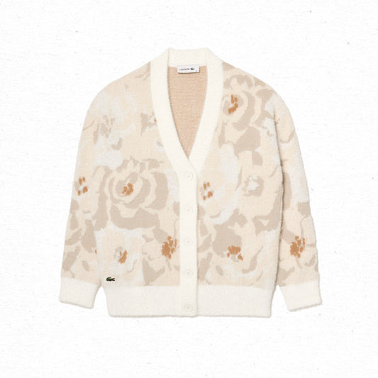 Lacoste Jacquard Knit Cardigan - Floral White