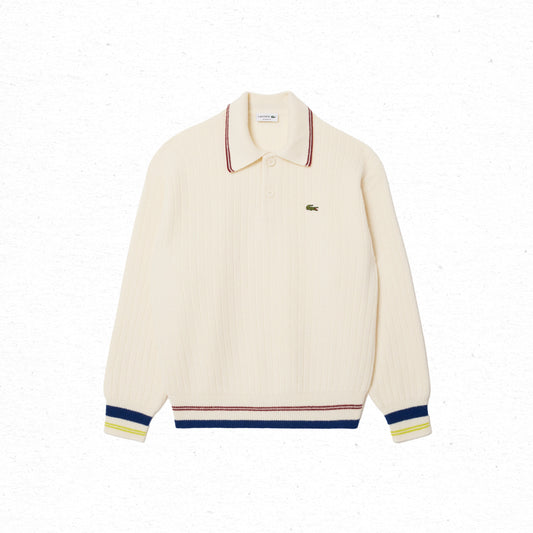 Lacoste Polo Sweater Combed Wool Relaxt Fit - Cream