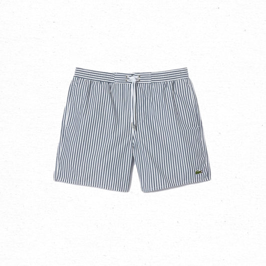 Lacoste Stripe Swim Trunks - Navy/White