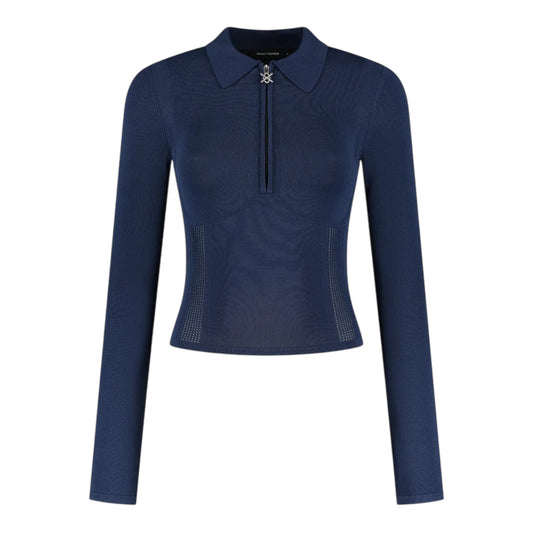 Daily Paper Zip Knit Polo Ls - Blue