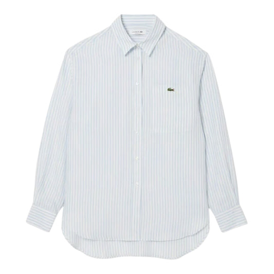 Lacoste Striped oversized linen shirt - Blue / White